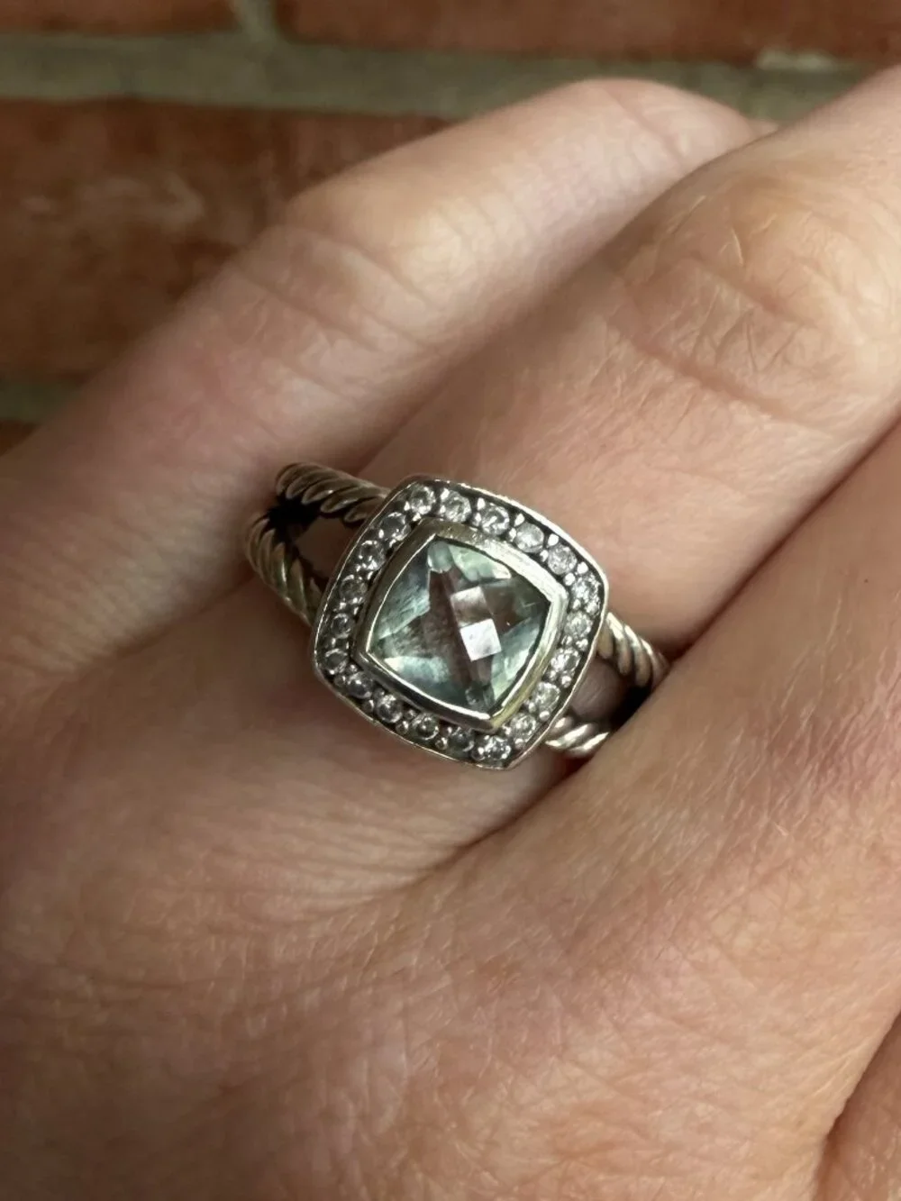 David Yurman Petite Albion® Ring Sterling Silver with Prasiolite & Diamonds sz 6